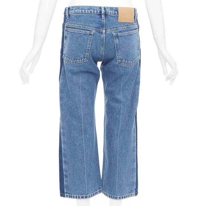 BALENCIAGA blue washed contrast side low waist wide cropped jeans FR36 S