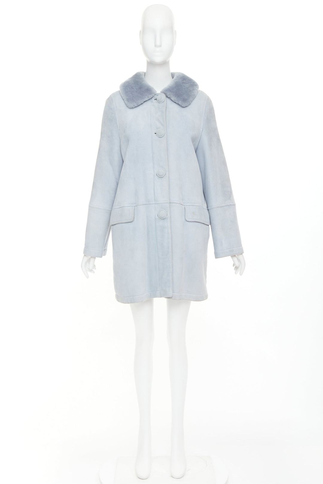 CHRISTIAN DIOR Vintage 2017 John Galliano powder blue dyed rabbit fur coat S