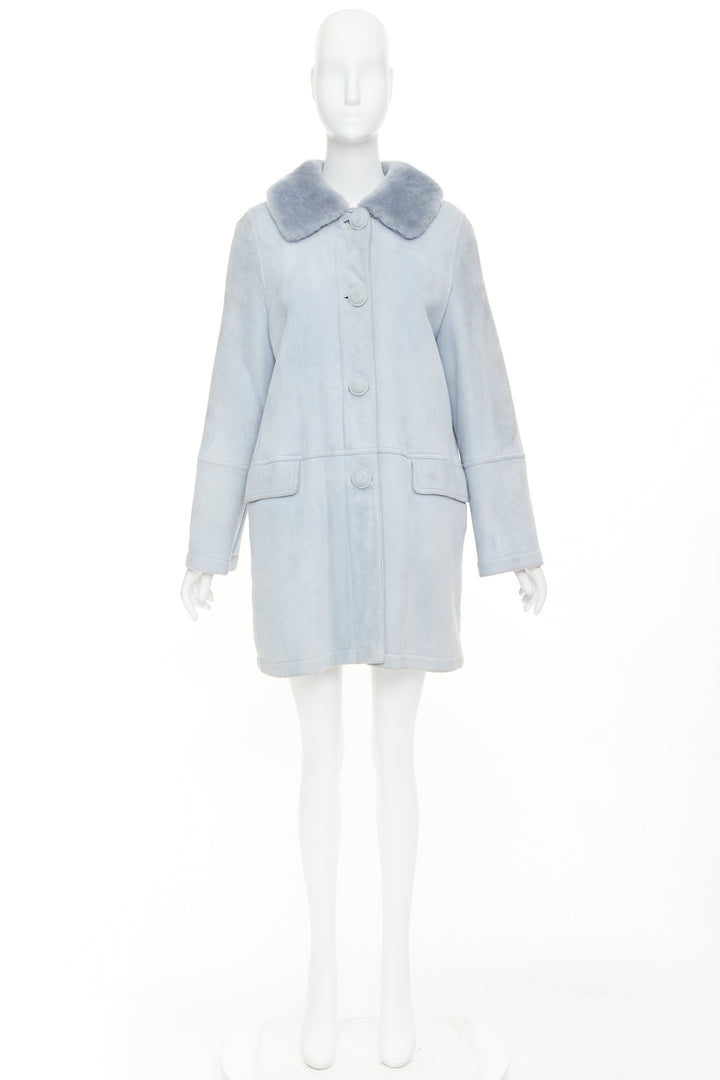 CHRISTIAN DIOR Vintage 2017 John Galliano powder blue dyed rabbit fur coat S