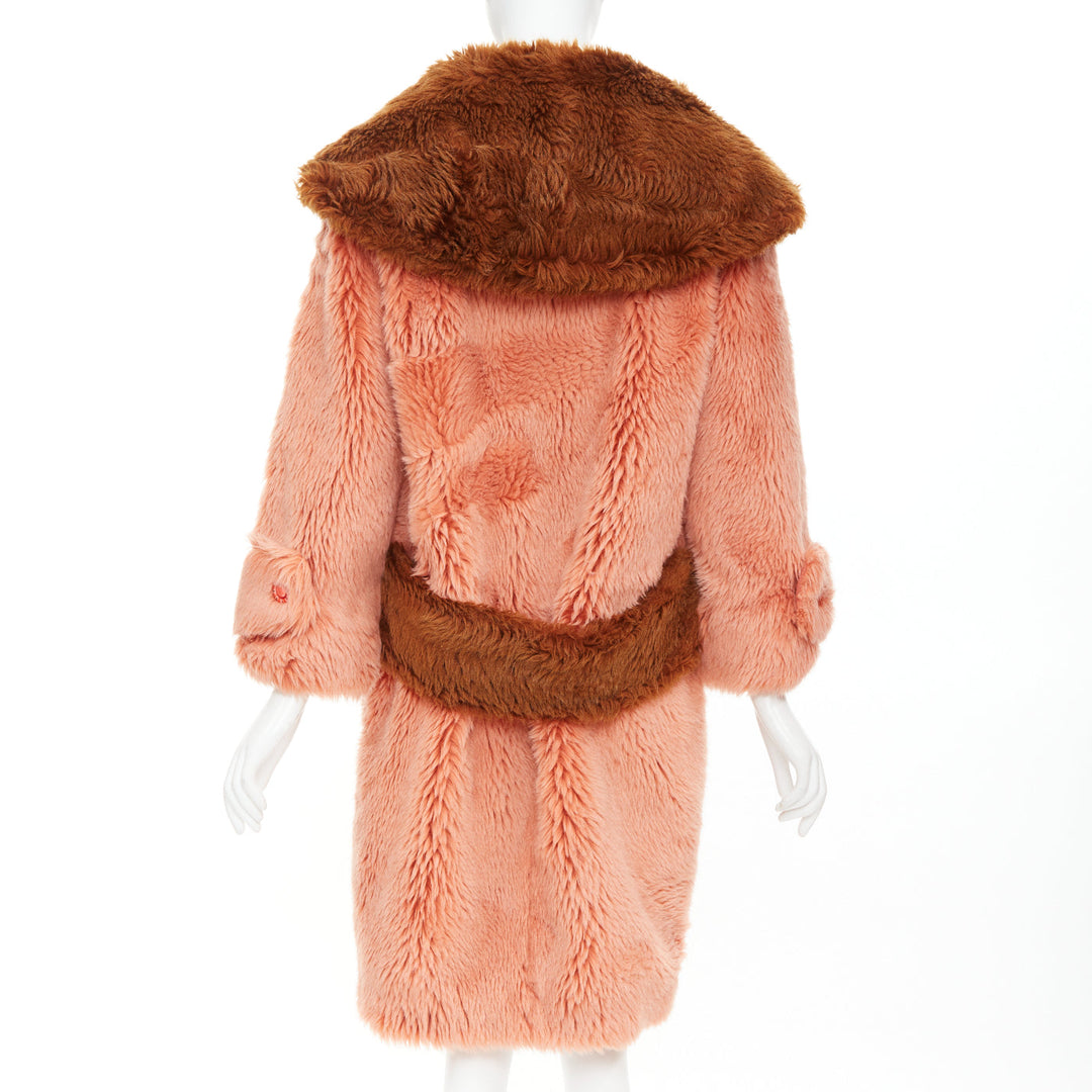 MIU MIU 2017 Runway orange brown XL flower button faux fur oversize coat IT36 XS