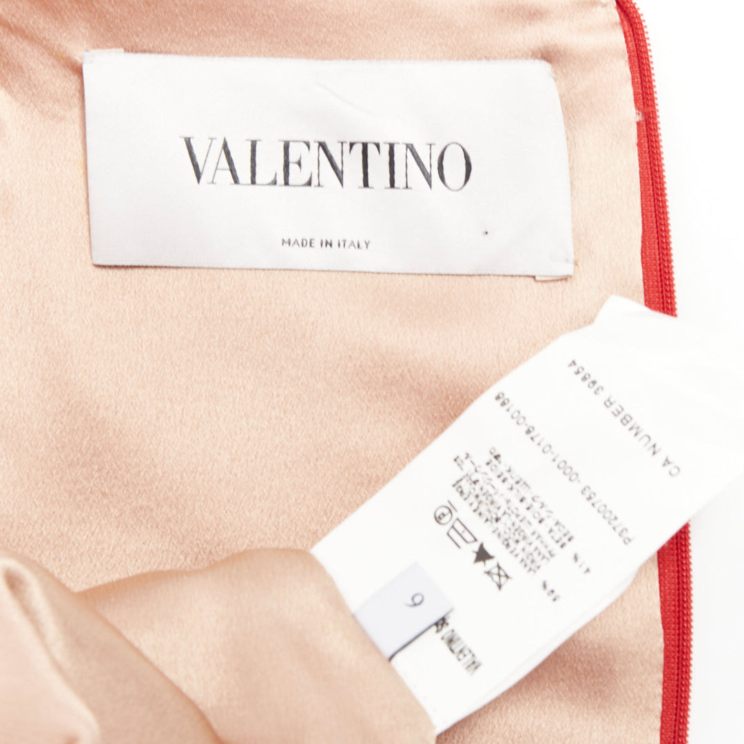 VALENTINO red silk ribbon bow ruffle drape cap sleeves dress US6 M