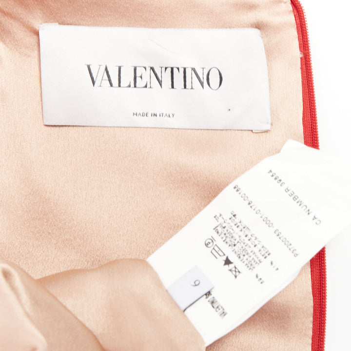 VALENTINO red silk ribbon bow ruffle drape cap sleeves dress US6 M