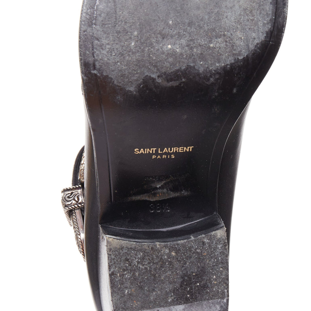 SAINT LAURENT Hedi Slimane silver western buckle heeled Chelsea booties EU38.5