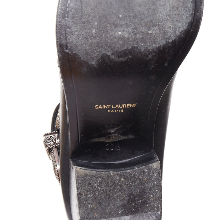 SAINT LAURENT Hedi Slimane silver western buckle heeled Chelsea booties EU38.5