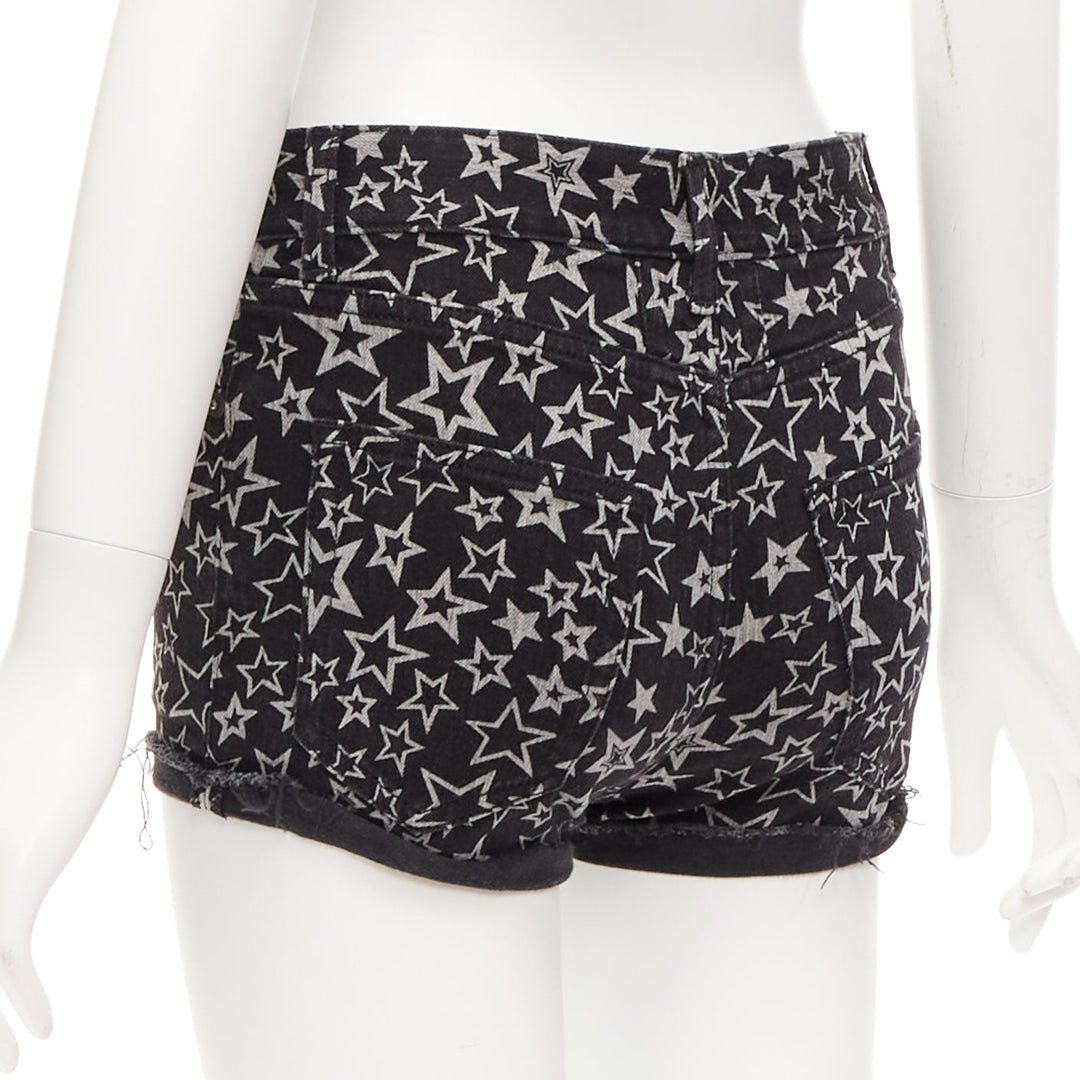 SAINT LAURENT 2015 black grey star print cotton denim mini hot shorts 24"