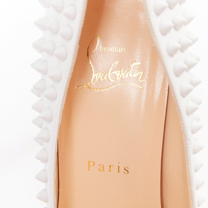 CHRISTIAN LOUBOUTIN Pigalle Spikes 100 white matte leather spike pumps EU37.5