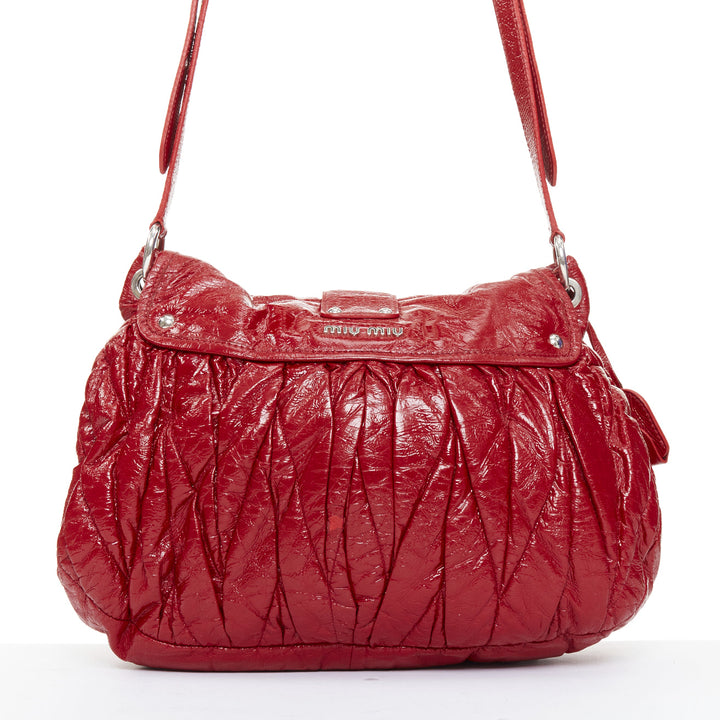 MIU MIU Coffer Hobo red Matelasse patent leather quilted crossbody bag
