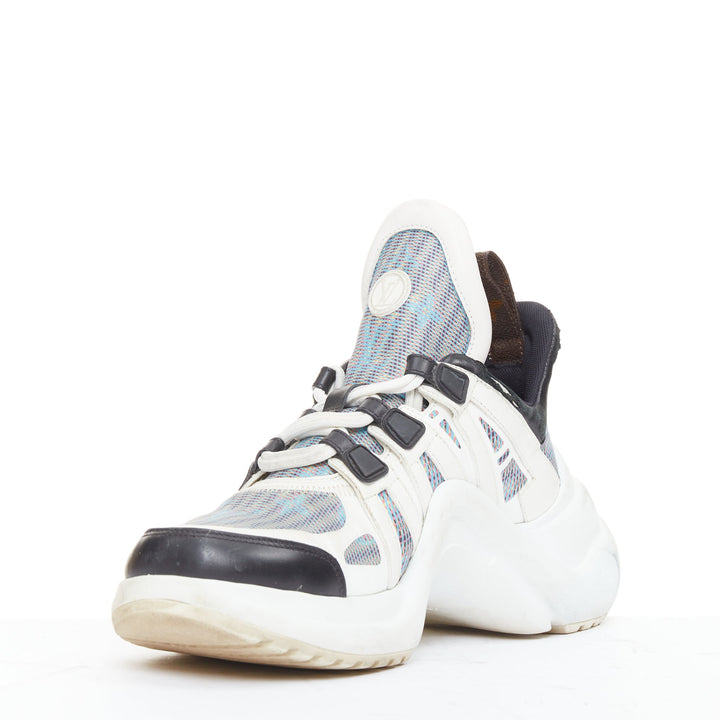 LOUIS VUITTON Archlight white leather black blue monogram chunky sneakers EU39