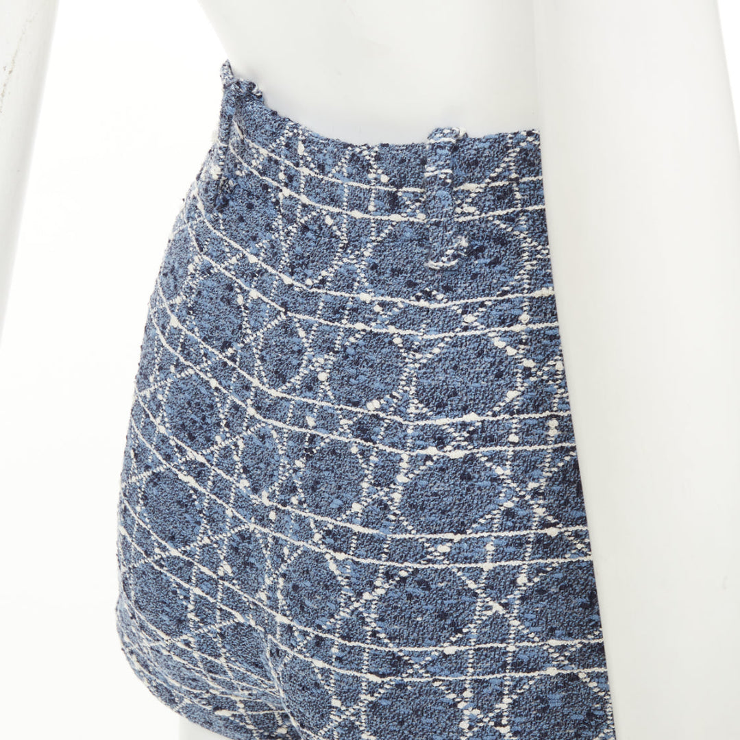 DIOR 2025 Macrocannage sky blue white cotton blend tweed woven shorts FR34 XS