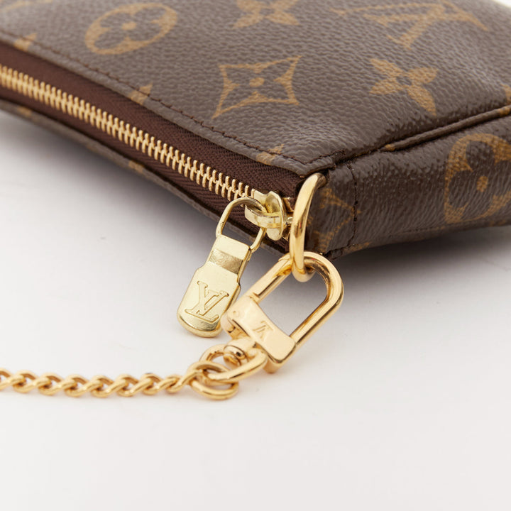 LOUIS VUITTON Mini Pochette Accessoires brown monogram canvas chain clutch pouch
