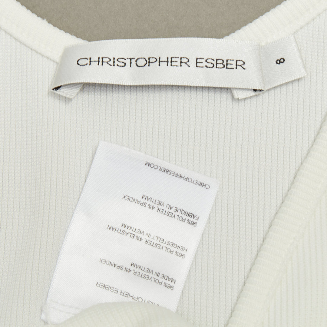 CHRISTOPHER ESBER white V neck twist cut out ribbed cotton tank top S