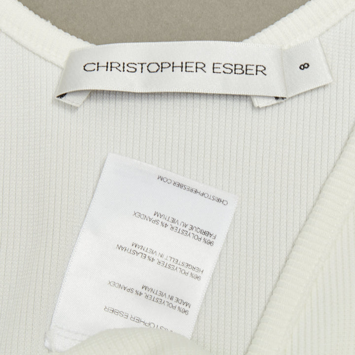 CHRISTOPHER ESBER white V neck twist cut out ribbed cotton tank top S