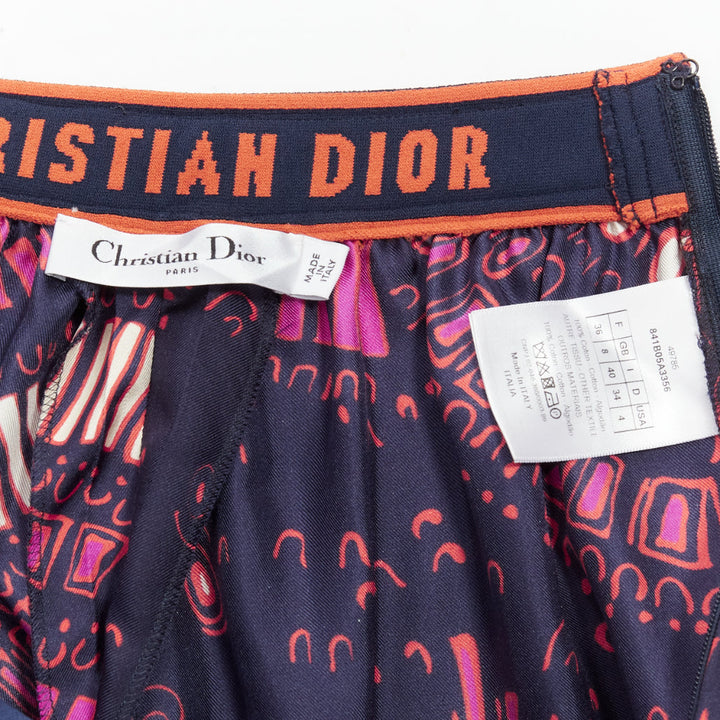 CHRISTIAN DIOR pink navy kaleidoscope animal print cotton wide pants FR36 S