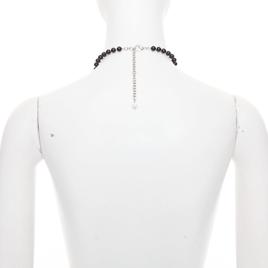 CHANEL C23C crystal CC logo sun moon black white beads long necklace