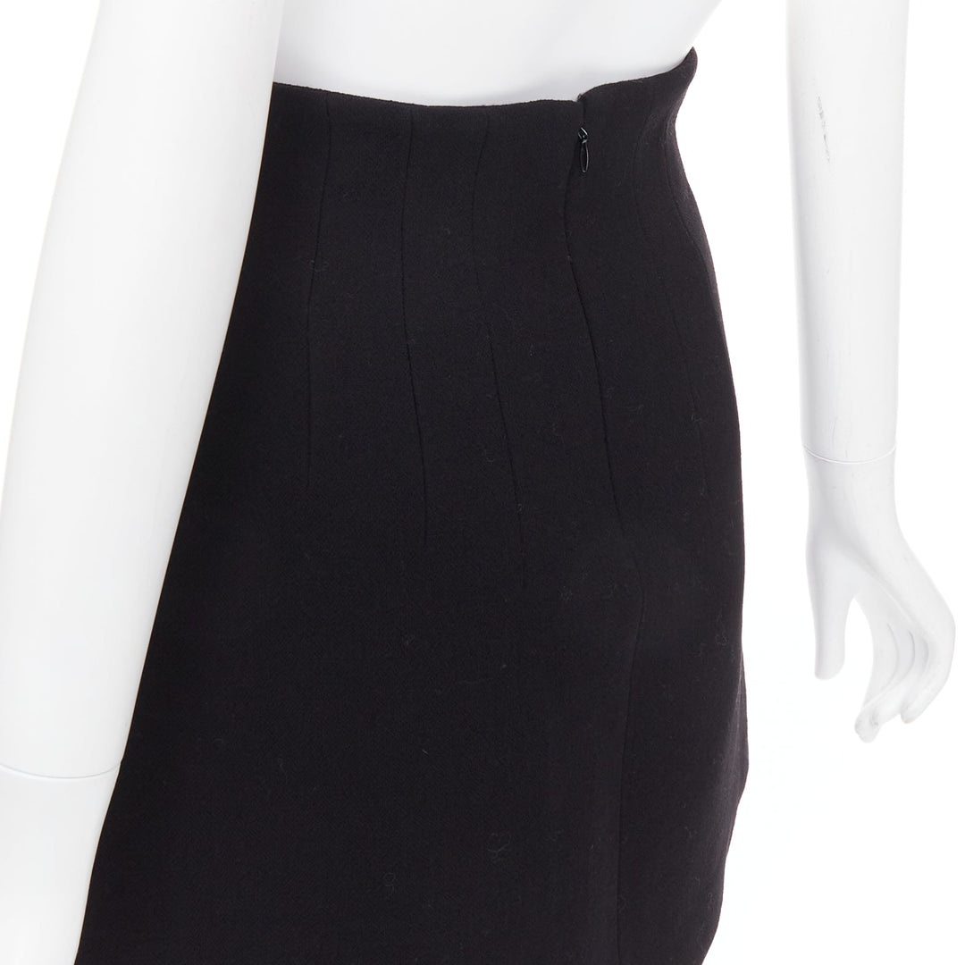 MIU MIU 2013 black 100% virgin wool high waist darted skirt IT36 XXS
