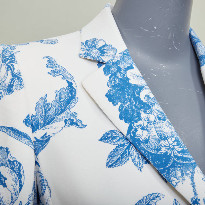 OSCAR DE LA RENTA R19 ivory blue floral toile silk blend blazer jacket US0 XS