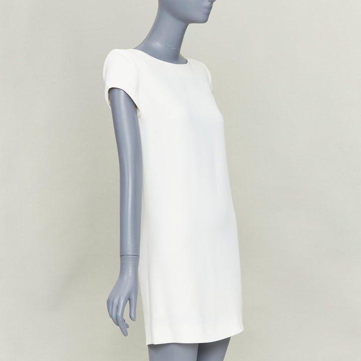 SAINT LAURENT 2012 cream crepe padded shoulder bateau neck mini dress FR34 XS