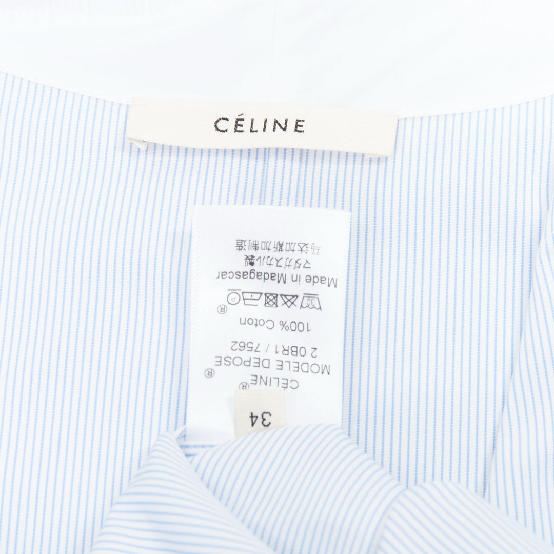 OLD CELINE Phoebe Philo blue pinstripe flare cuffed shirt top FR34 XS