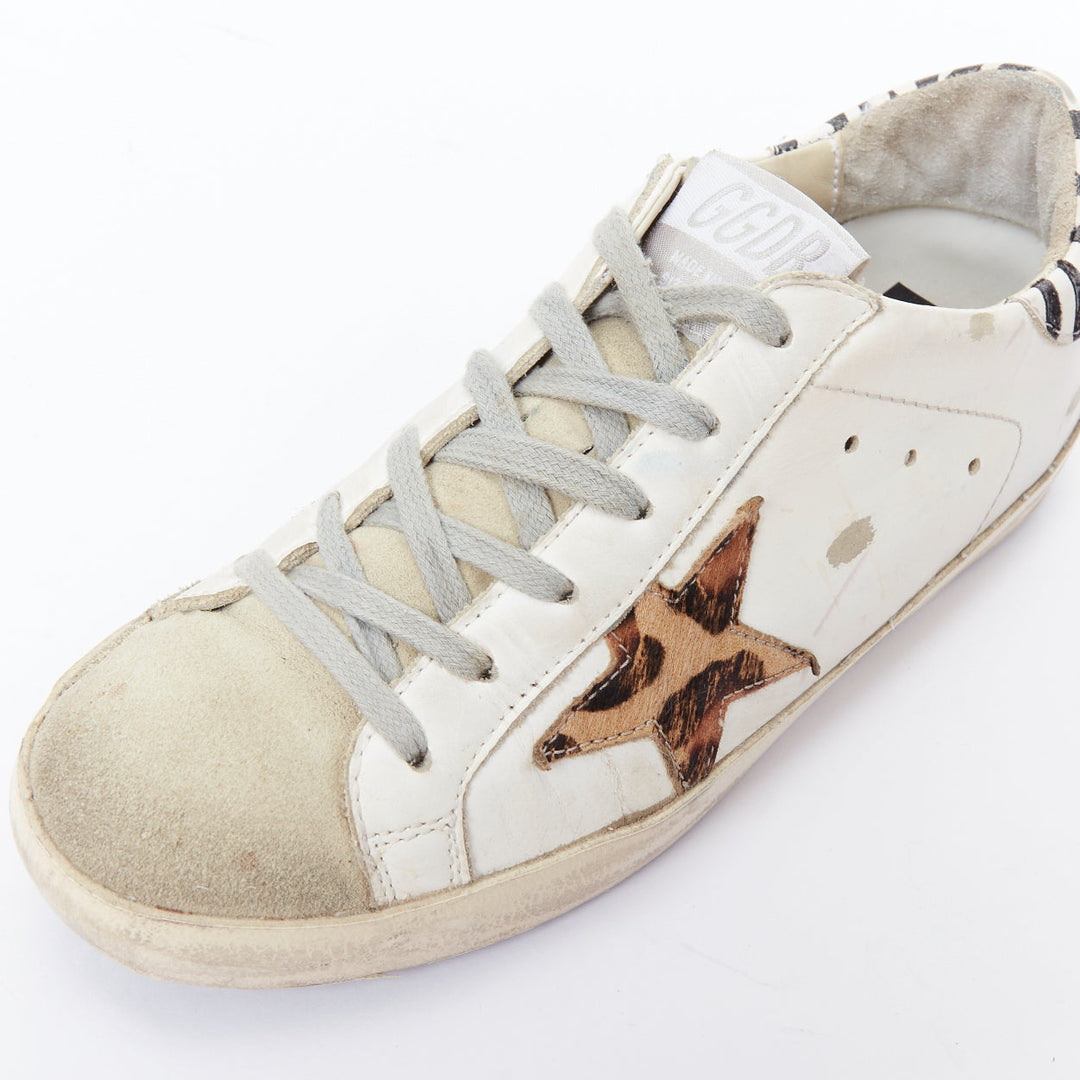 GOLDEN GOOSE Superstar leopard patch white distressed low sneakers EU36
