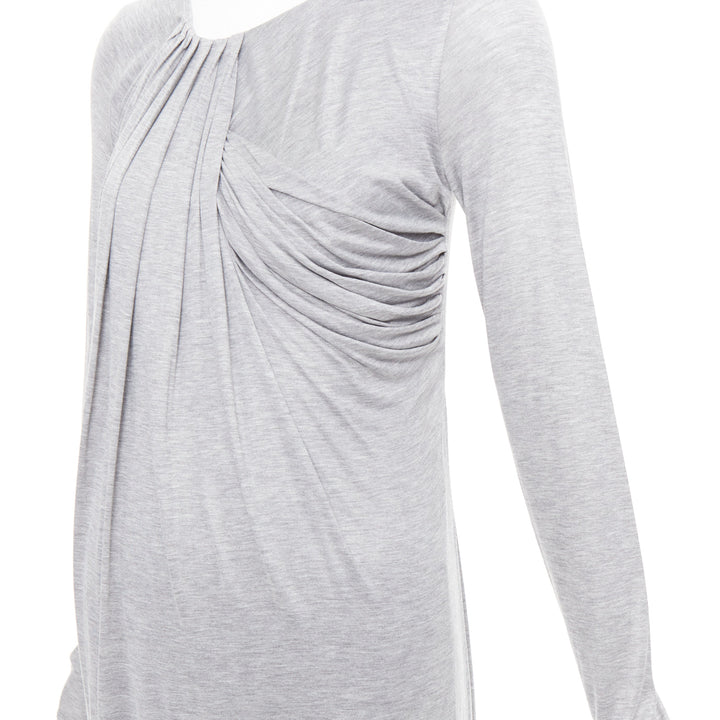 FENDI Vintage light grey draped jersey round neck midi dress IT40 S