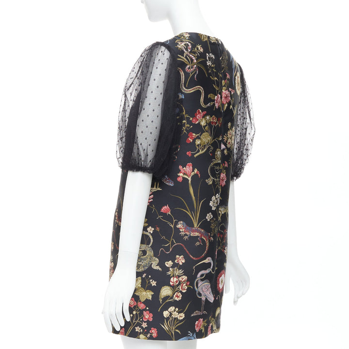 RED VALENTINO Runway black bird floral jacquard mini dress IT42 M