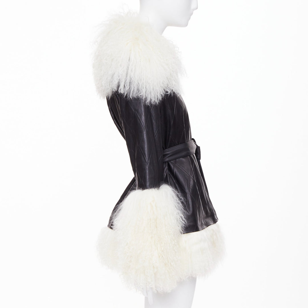 SKIIM PARIS Fran Mongolian diamond embossed lambskin black leather coat FR36 S