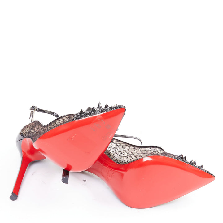 CHRISTIAN LOUBOUTIN Picks &Co Potpourri 120 black lace spike strass pumps EU37.5