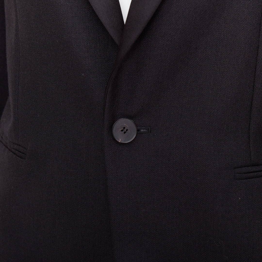 CHRISTIAN DIOR black wool mohair boxy peak collar tux jacket FR36