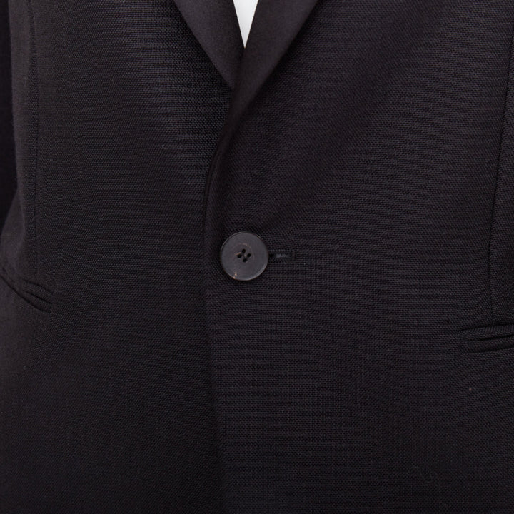 CHRISTIAN DIOR black wool mohair boxy peak collar tux jacket FR36