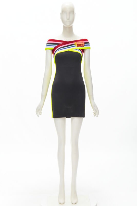 FENDI Roma Amor neon cross strap FF Zucca black bodycon dress XS