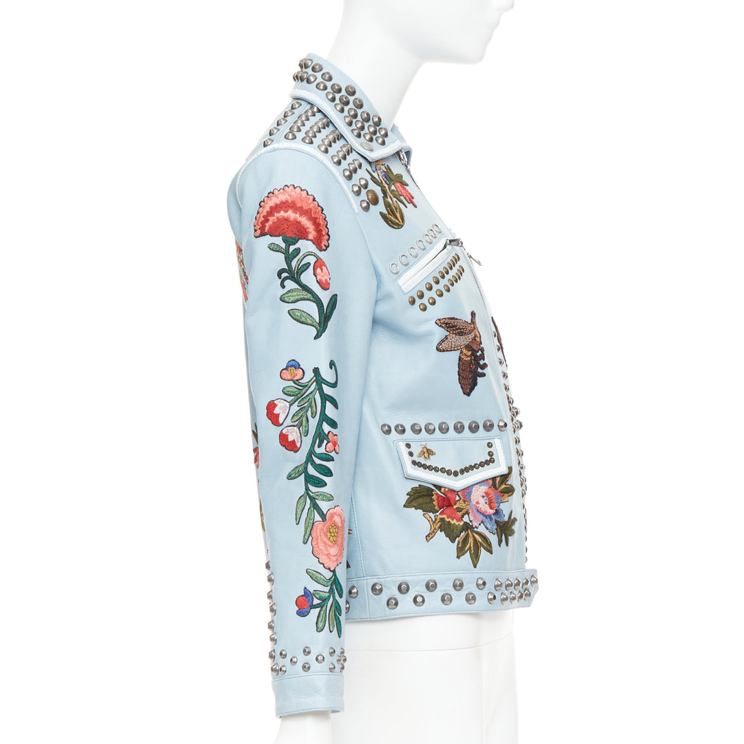 GUCCI Michele 2016 Runway blue bee floral embroidery studded jacket IT38 XS