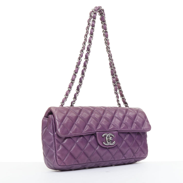 CHANEL 2008 Vintage Double Flap eggplant purple quilted lambskin bag