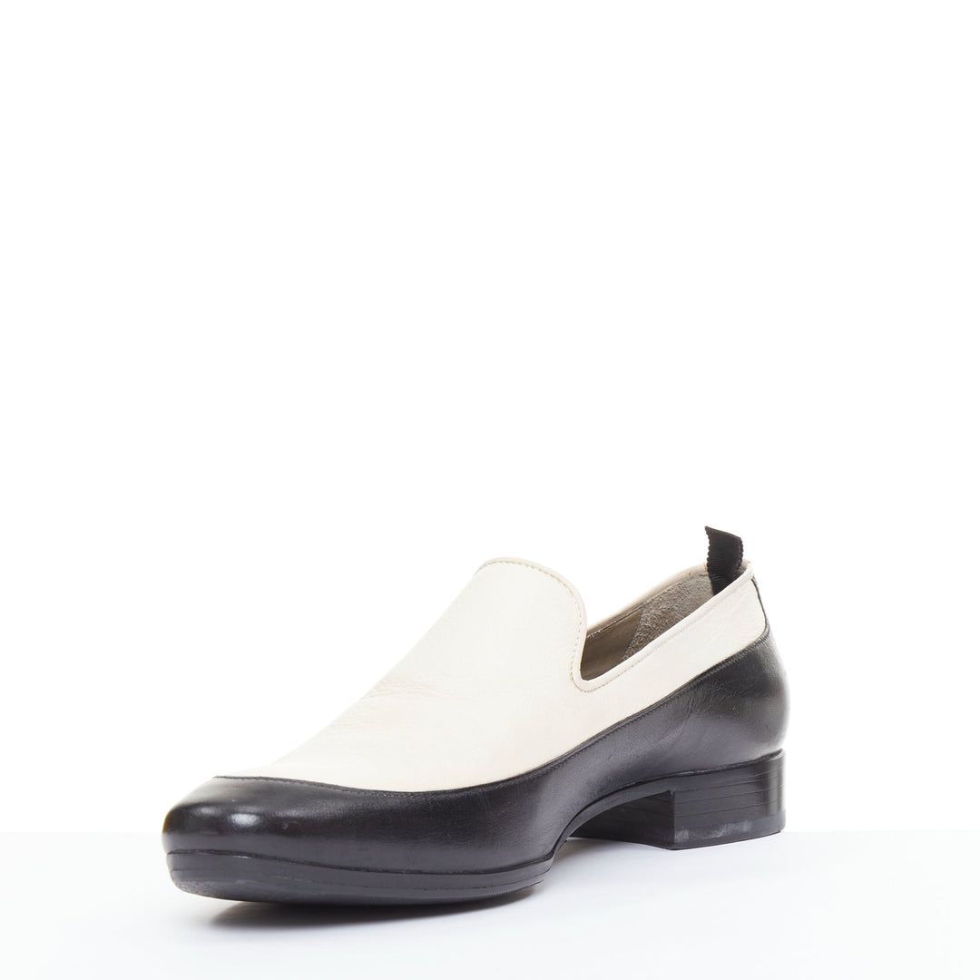ALEXANDER MCQUEEN black cream leather bicolor panelled venetian loafer EU43