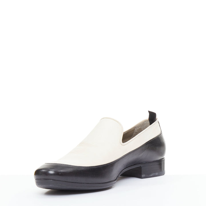 ALEXANDER MCQUEEN black cream leather bicolor panelled venetian loafer EU43