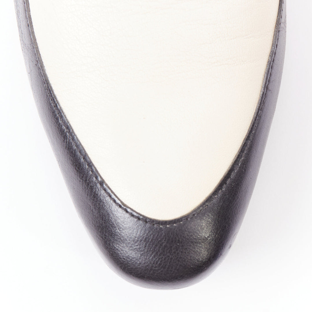 ALEXANDER MCQUEEN black cream leather bicolor panelled venetian loafer EU43