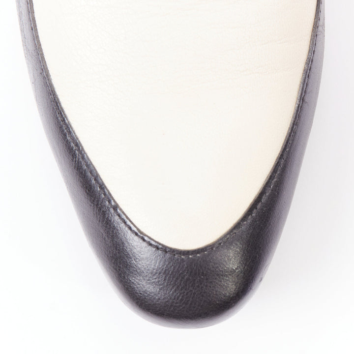ALEXANDER MCQUEEN black cream leather bicolor panelled venetian loafer EU43