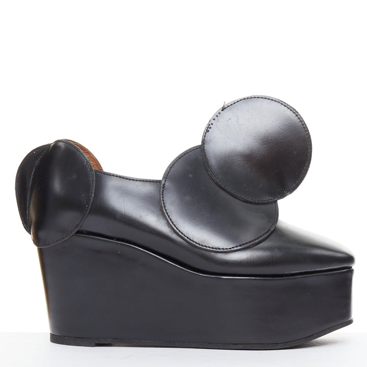 JUNYA WATANABE black leather circle embellished platorm brogue shoes XS
