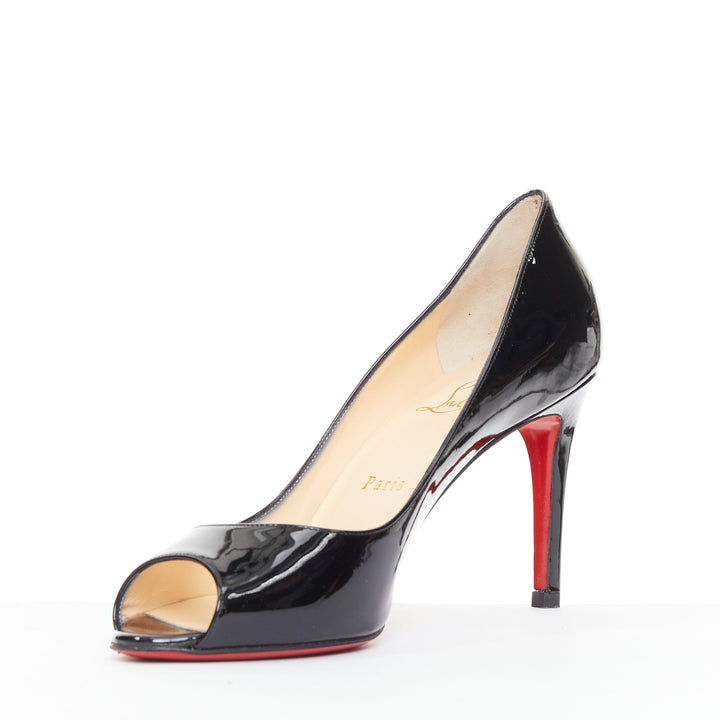 CHRISTIAN LOUBOUTIN You You 85 black patent leather peep toe heels EU37.5