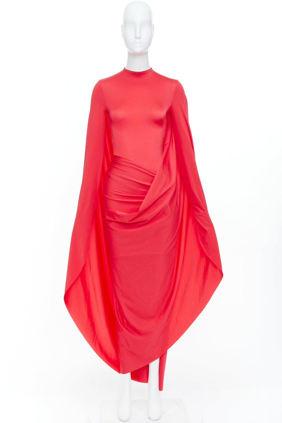 BALENCIAGA 2022 Runway red draped bodycon dramatic cape back dress FR36 S
