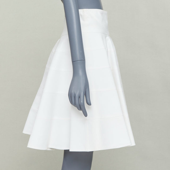ALAIA 10 CORSO COMO ivory cotton panelled tiered flare knee skirt FR38 M