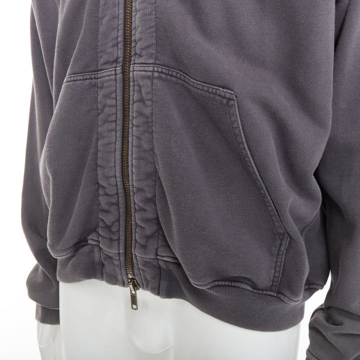 HAIDER ACKERMANN grey washed cotton raglan pocketed zip up hoodie top S