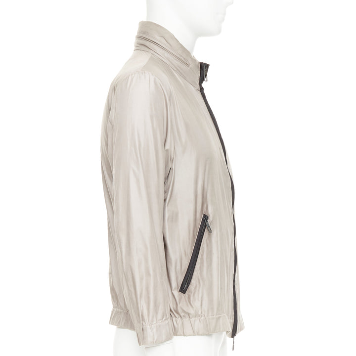 GIORGIO ARMANI champagne silver technical zip up blouson bomber jacket IT48 M
