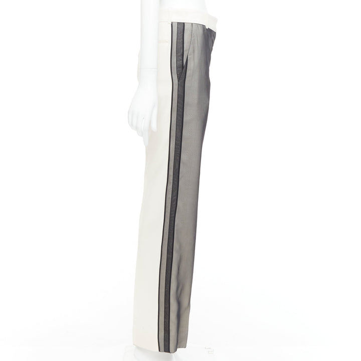 CELINE Phoebe Philo black cream sheer silk overlay wide pants FR34 XS