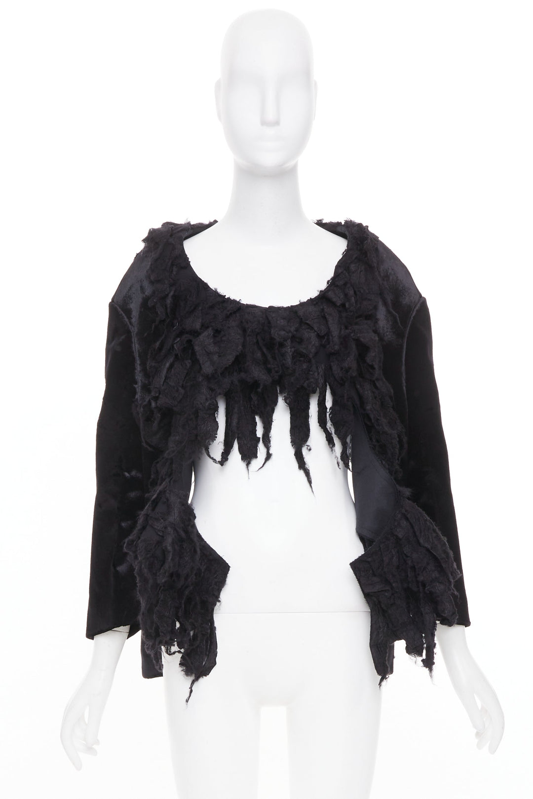 COMME DES GARCONS 2019 Runway black shredded silk fringe multi sleeve top XS