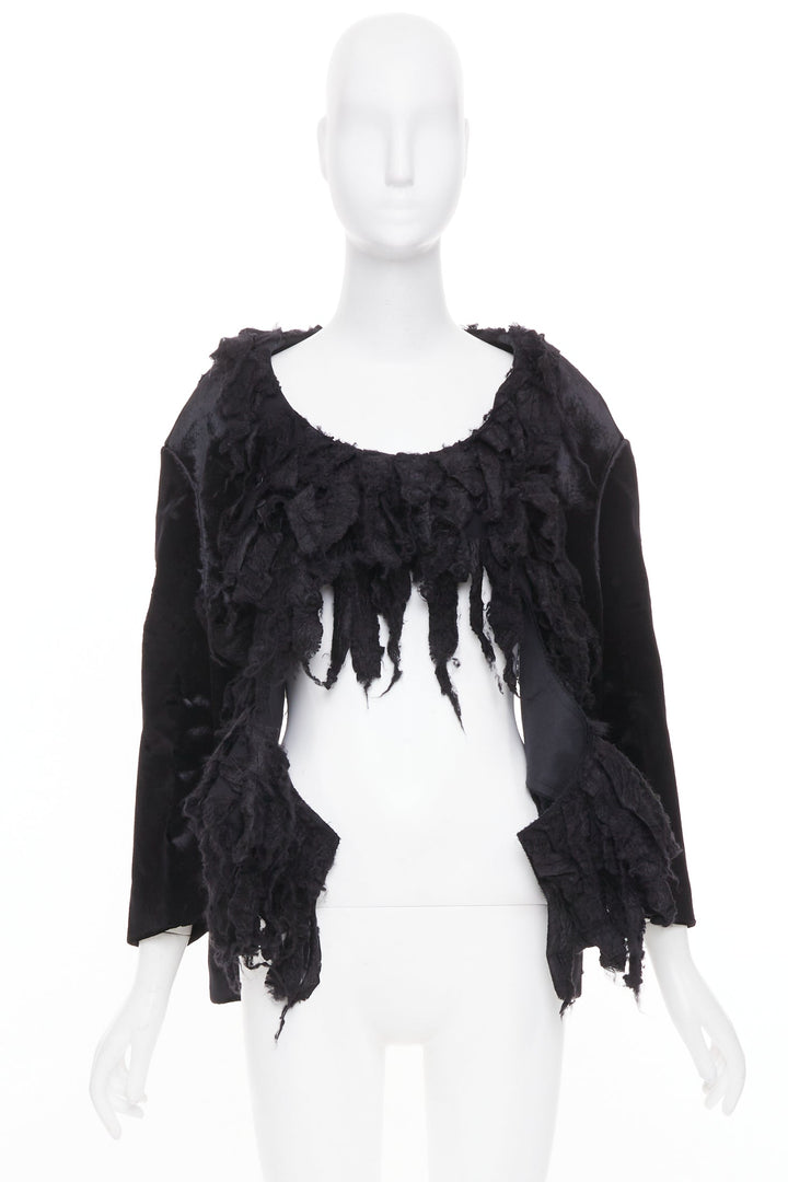 COMME DES GARCONS 2019 Runway black shredded silk fringe multi sleeve top XS