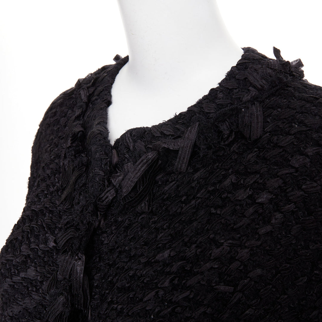 ARMANI COLLEZIONI black nylon ribbon textured knit outerwear coat US14 3XL