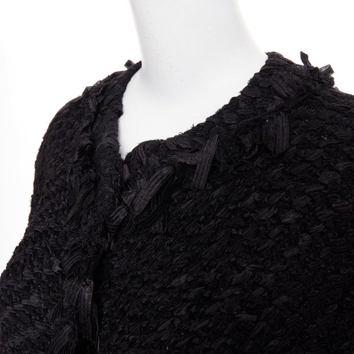 ARMANI COLLEZIONI black nylon ribbon textured knit outerwear coat US14 3XL