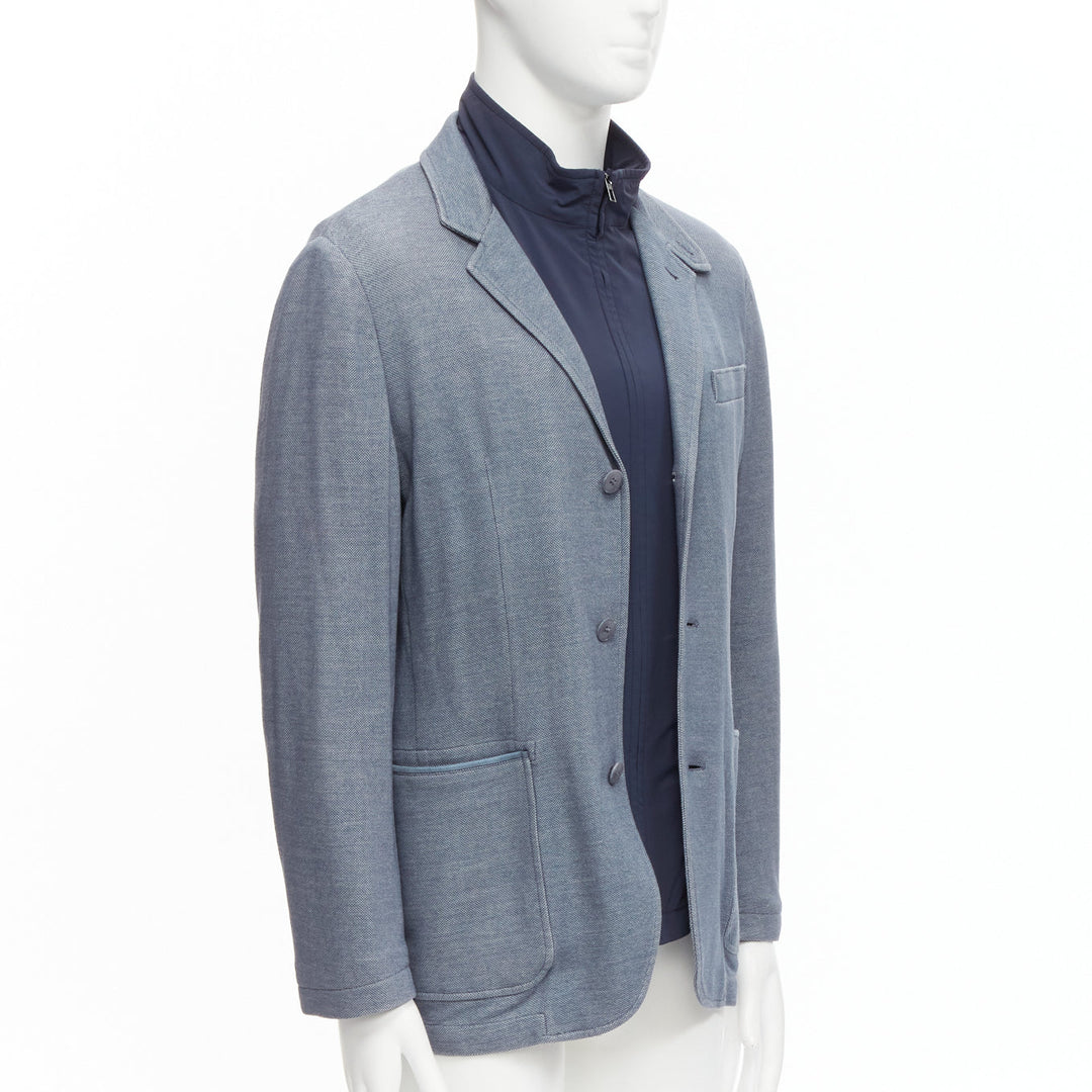 LORO PIANA blue 2-in-1 detachable layer pocketed blazer jacket M