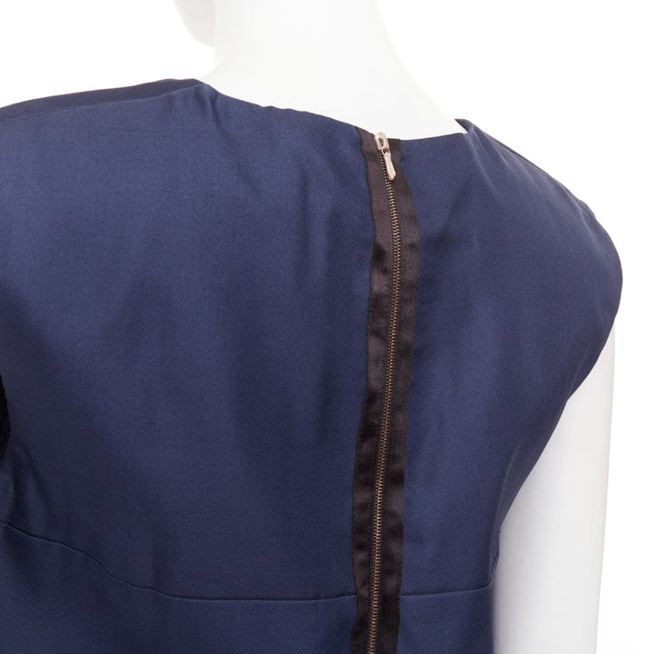 VICTORIA BECKHAM navy blue structural cocoon paneled pocket shift dress UK10 M