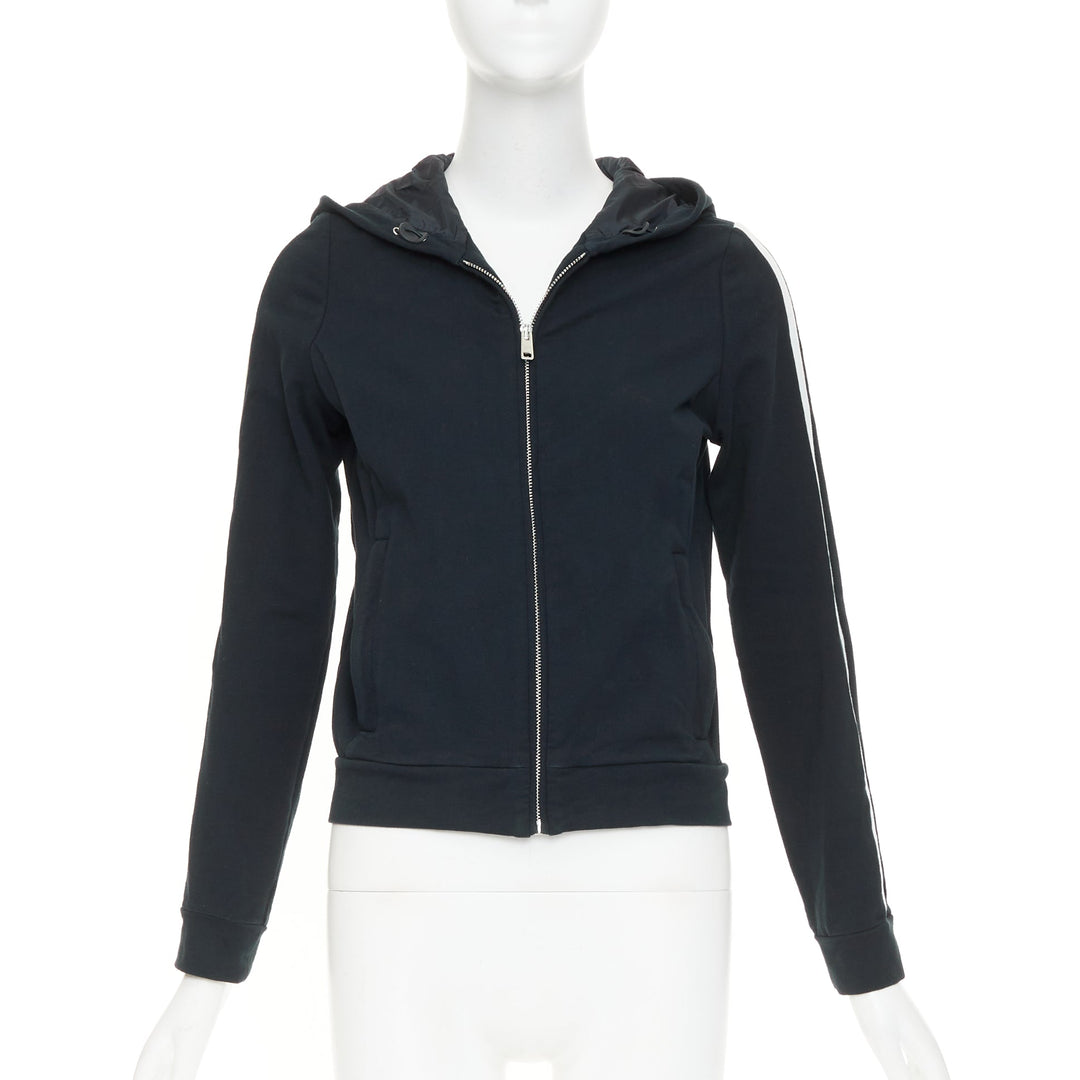 PRADA 2019 Linea Rossa navy white striped zip front logo side cropped hoodie M